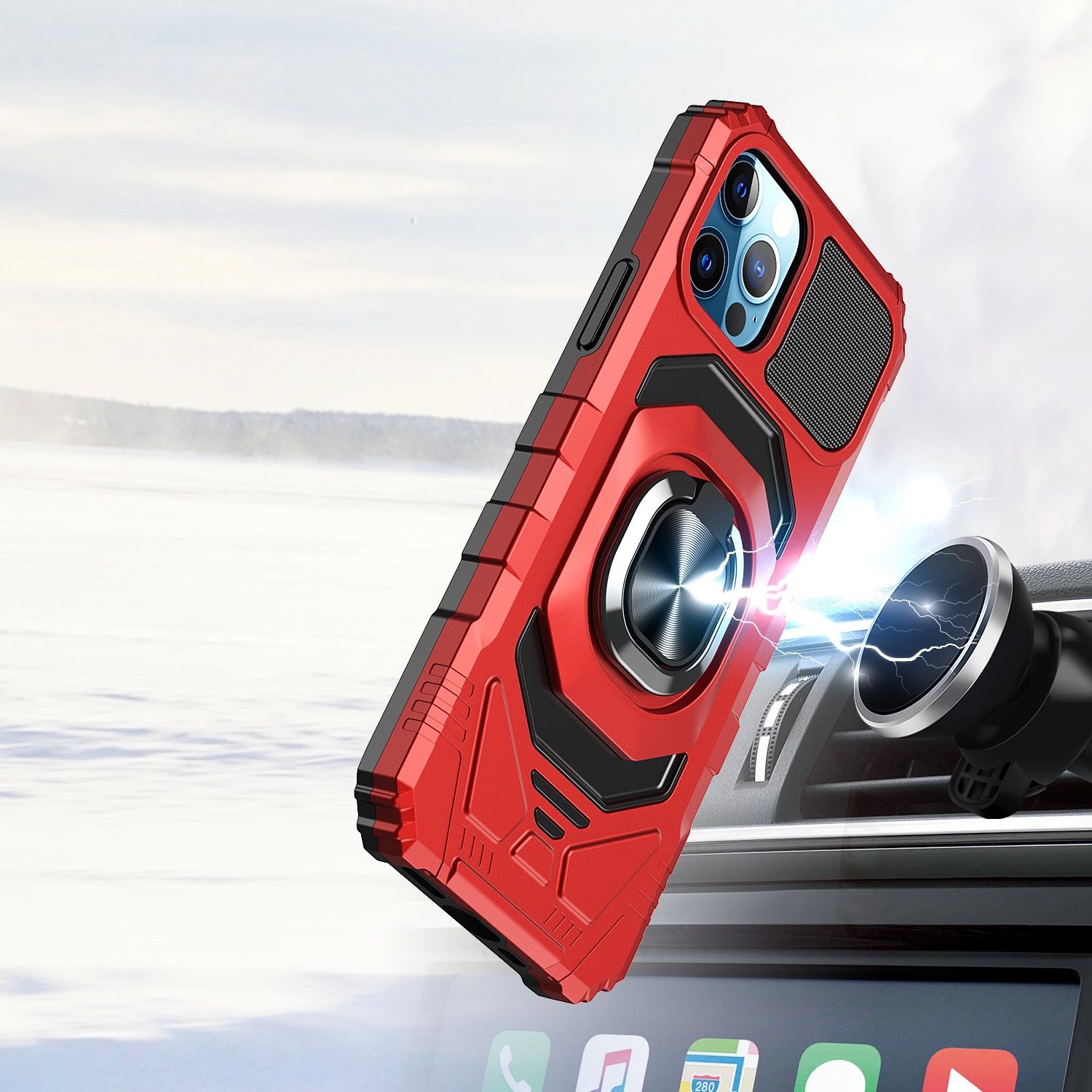 Robotic Hybrid with Magnetic Ring Stand Case Cover for S25 FE- Red