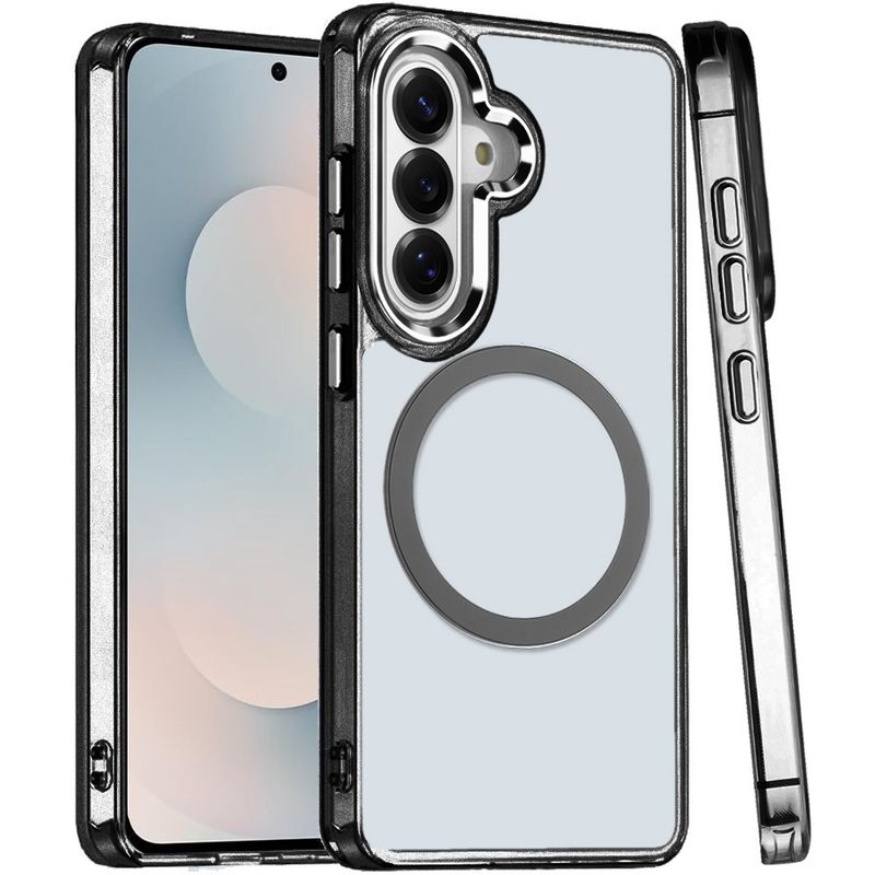 Magnetic Circle Ring Transparent Premium Acrylic with Metal Buttons &amp; Camera Raised Lip for Samsung s25 FE- Black