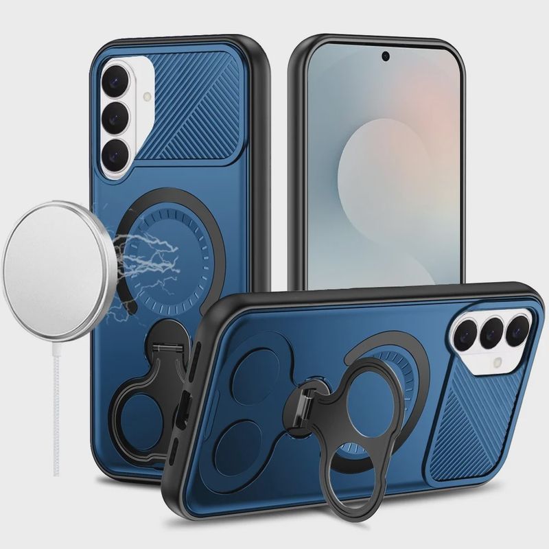 Car Mount with 2-Ring Stand Hybrid Case for Samsung s26 - Blue