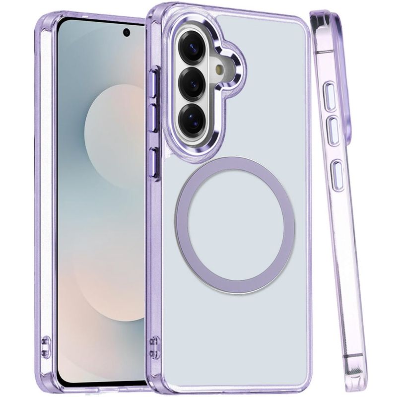 Magnetic Circle Ring Transparent Premium Acrylic with Metal Buttons &amp; Camera Raised Lip for Samsung s25 FE- Light Purple