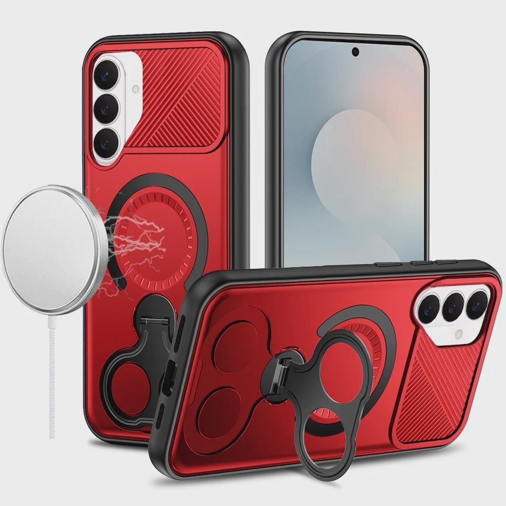 Car Mount with 2-Ring Stand Hybrid Case for Samsung s26 - Red