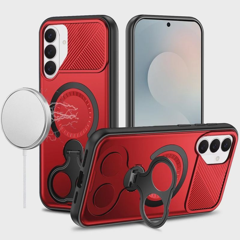 Car Mount with 2-Ring Stand Hybrid Case for Samsung s26 - Red