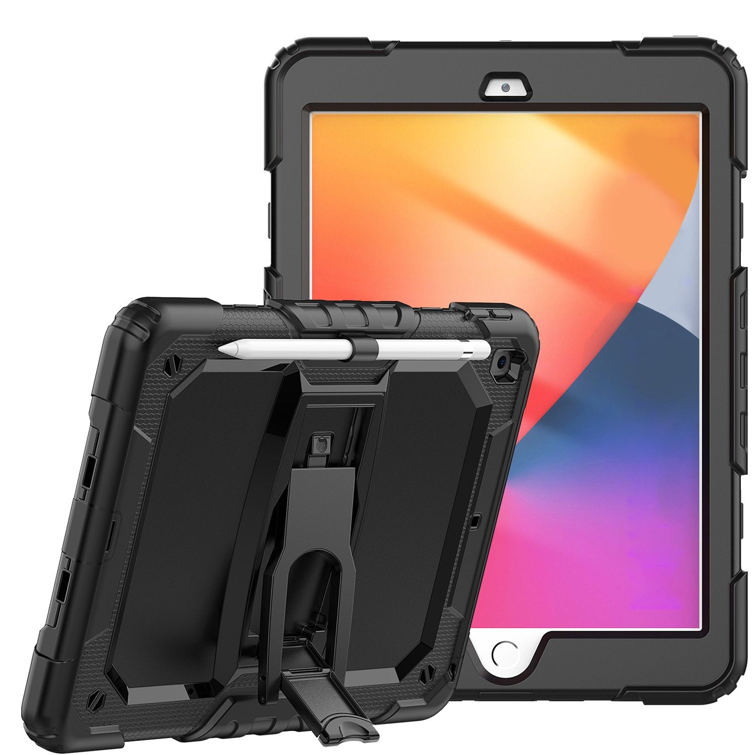 Heavy Duty Full Body Rugged Tablet Kickstand Case CoverFor Samsung a9 Plus / A11 Plus 11" - Black/Black