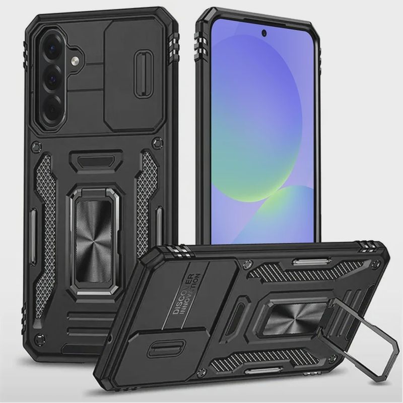 Utter Tough Metal Ring Movable Camera Window Hybrid Case Cover for Samsung Galaxy A37 - Black