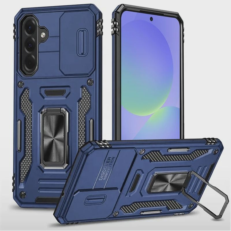 Utter Tough Metal Ring Movable Camera Window Hybrid Case Cover for Samsung Galaxy A37 - Blue