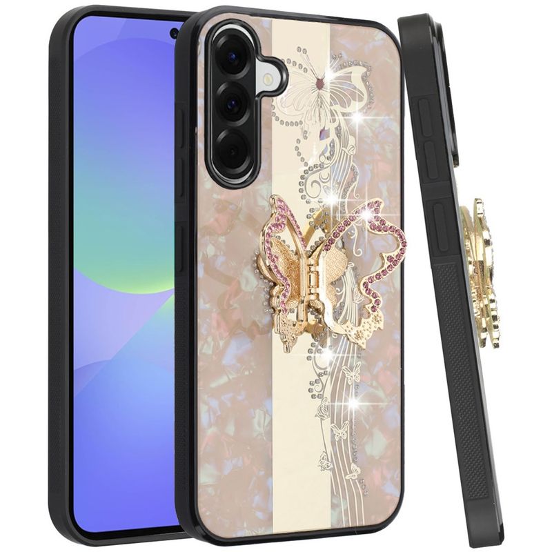 SPLENDID Diamond Glitter Ornaments Engraving Case Cover for Samsung Galaxy A37 - Enchanted Butterfly Gold