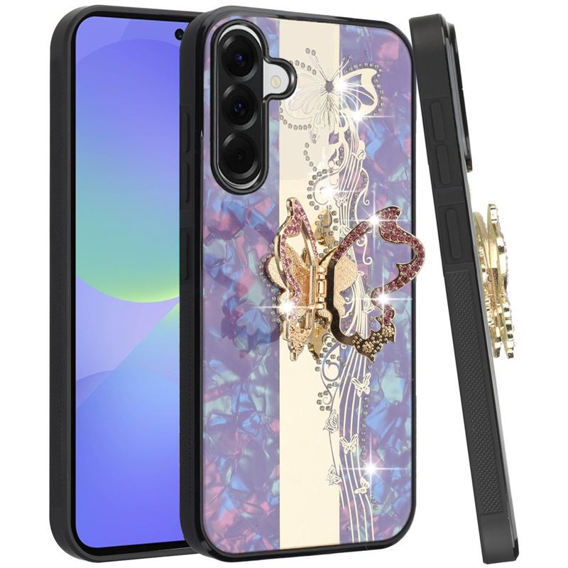 SPLENDID Diamond Glitter Ornaments Engraving Case Cover for Samsung Galaxy A37 - Enchanted Butterfly Purple