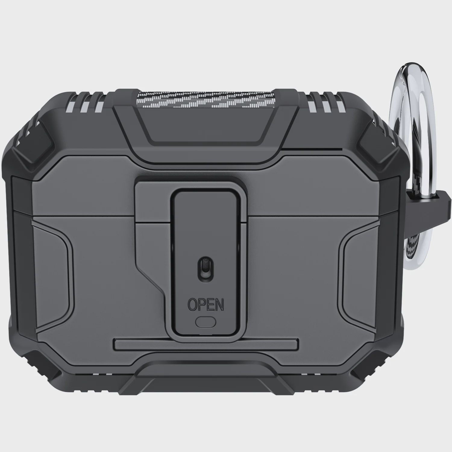 Rugged ShockProof Hybrid With Open Button Metal Hook Case Cover For AirPods Pro 3 2025 (3rd Version)  - Black