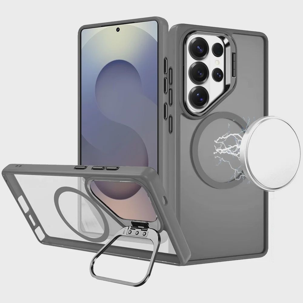 Fearless Tough HQ Metallic Hybrid with Camera Ring Stand [Magnetic Circle] Case For Samsung s26 Ultra  - Gray
