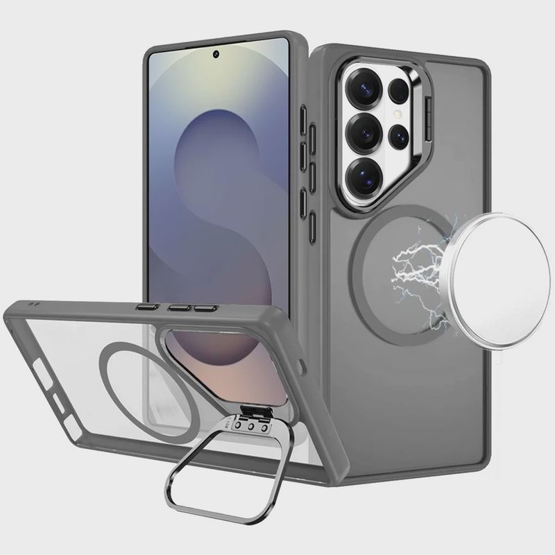 Fearless Tough HQ Metallic Hybrid with Camera Ring Stand [Magnetic Circle] Case For Samsung s26 Ultra  - Gray