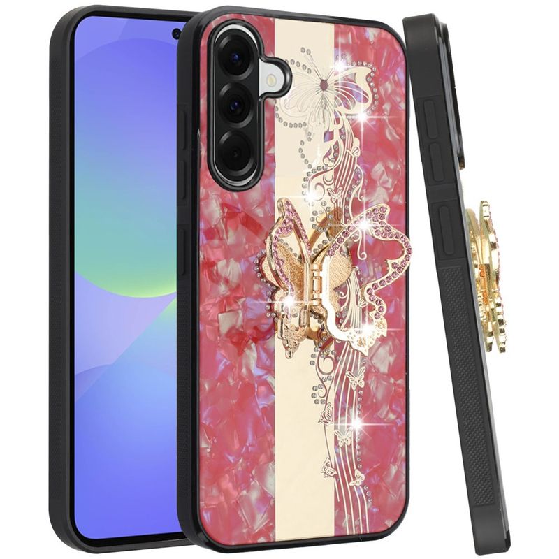 SPLENDID Diamond Glitter Ornaments Engraving Case Cover for Samsung Galaxy A37 - Enchanted Butterfly Red