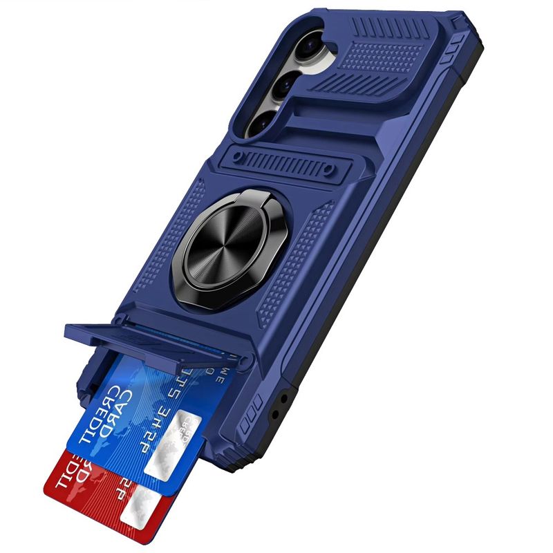 Multi-Functional 2X Card Slot Shockproof Metal Ring Hybrid Case For Samsung Galaxy A37 - Blue