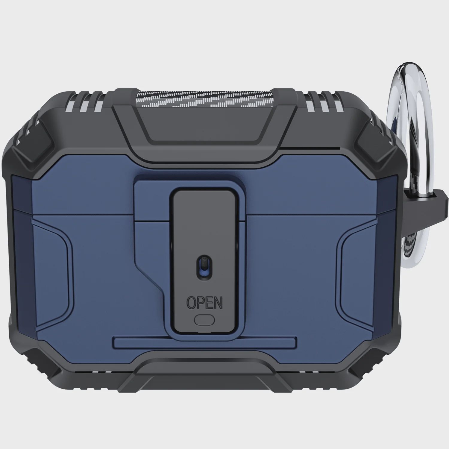Rugged ShockProof Hybrid With Open Button Metal Hook Case Cover For AirPods Pro 3 2025 (3rd Version)  - Blue