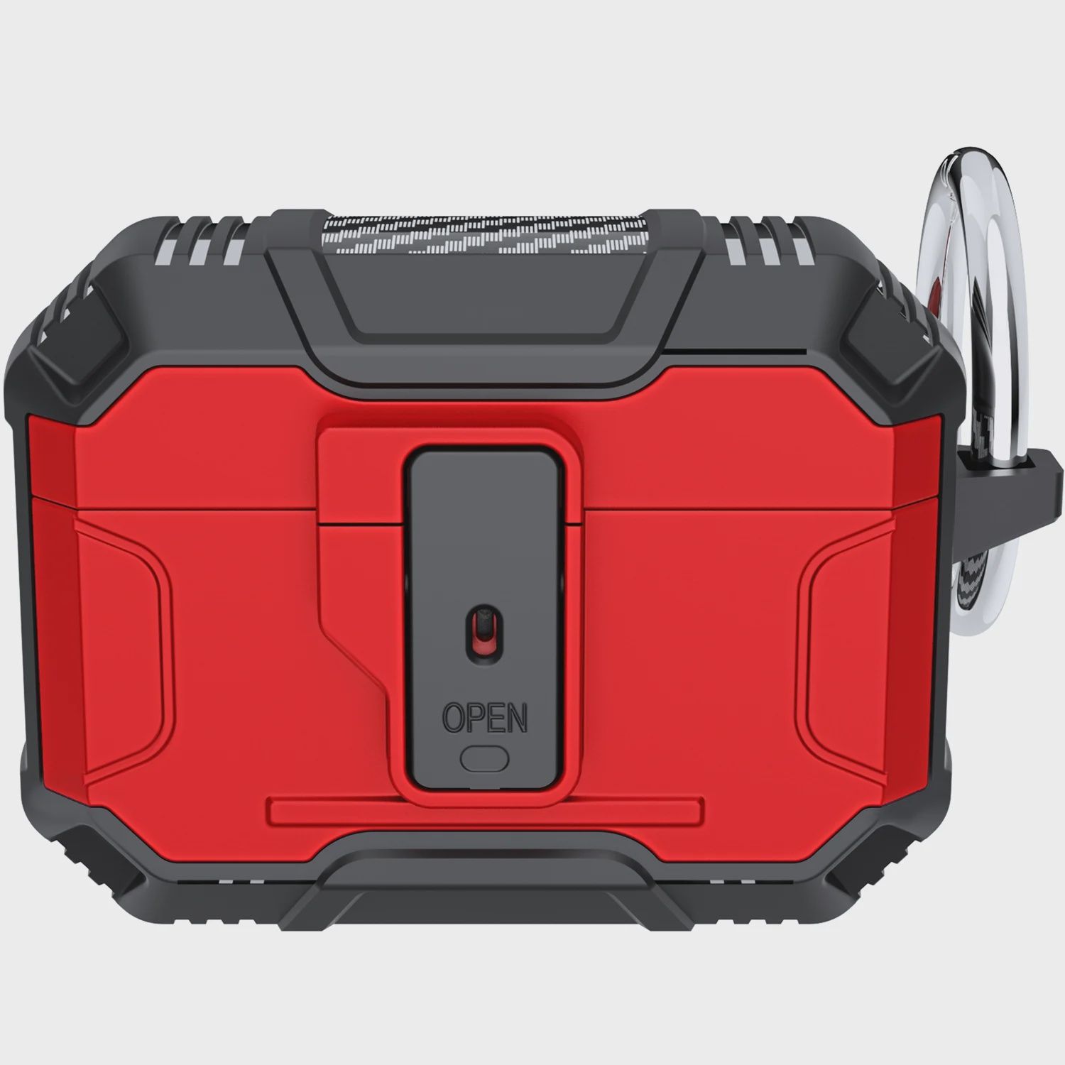 Rugged ShockProof Hybrid With Open Button Metal Hook Case Cover For AirPods Pro 3 2025 (3rd Version)  - Red