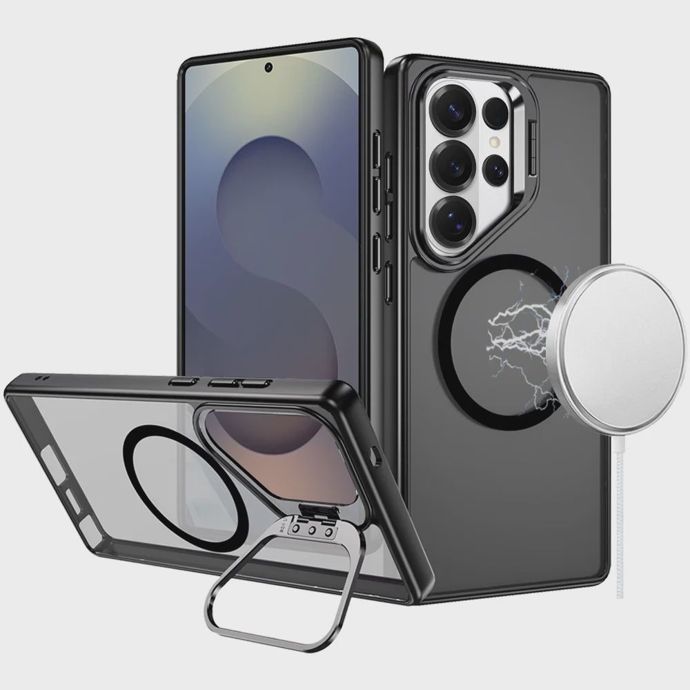 Fearless Tough HQ Metallic Hybrid with Camera Ring Stand [Magnetic Circle] Case For Samsung s26 Ultra  - BLACK