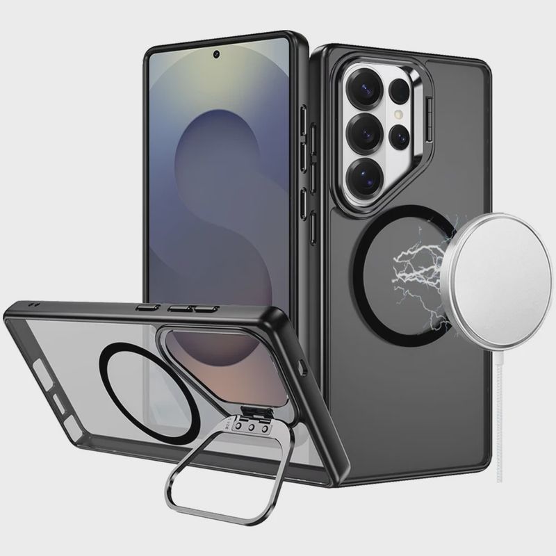 Fearless Tough HQ Metallic Hybrid with Camera Ring Stand [Magnetic Circle] Case For Samsung s26 Ultra  - BLACK