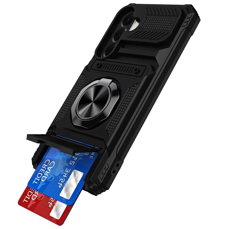 Multi-Functional 2X Card Slot Shockproof Metal Ring Hybrid Case For Samsung Galaxy A37 - Black