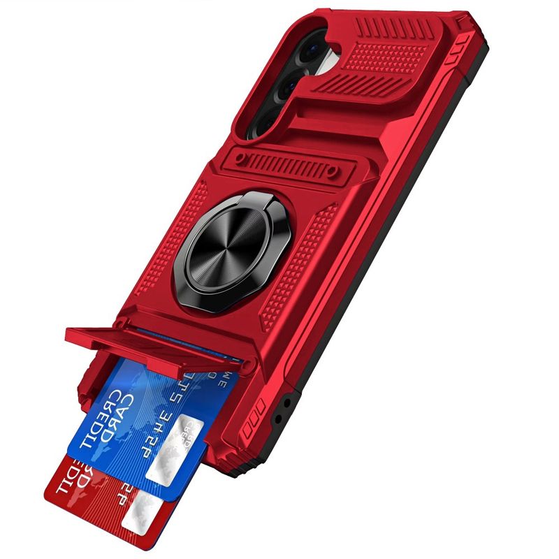 Multi-Functional 2X Card Slot Shockproof Metal Ring Hybrid Case For Samsung Galaxy A37 - Red