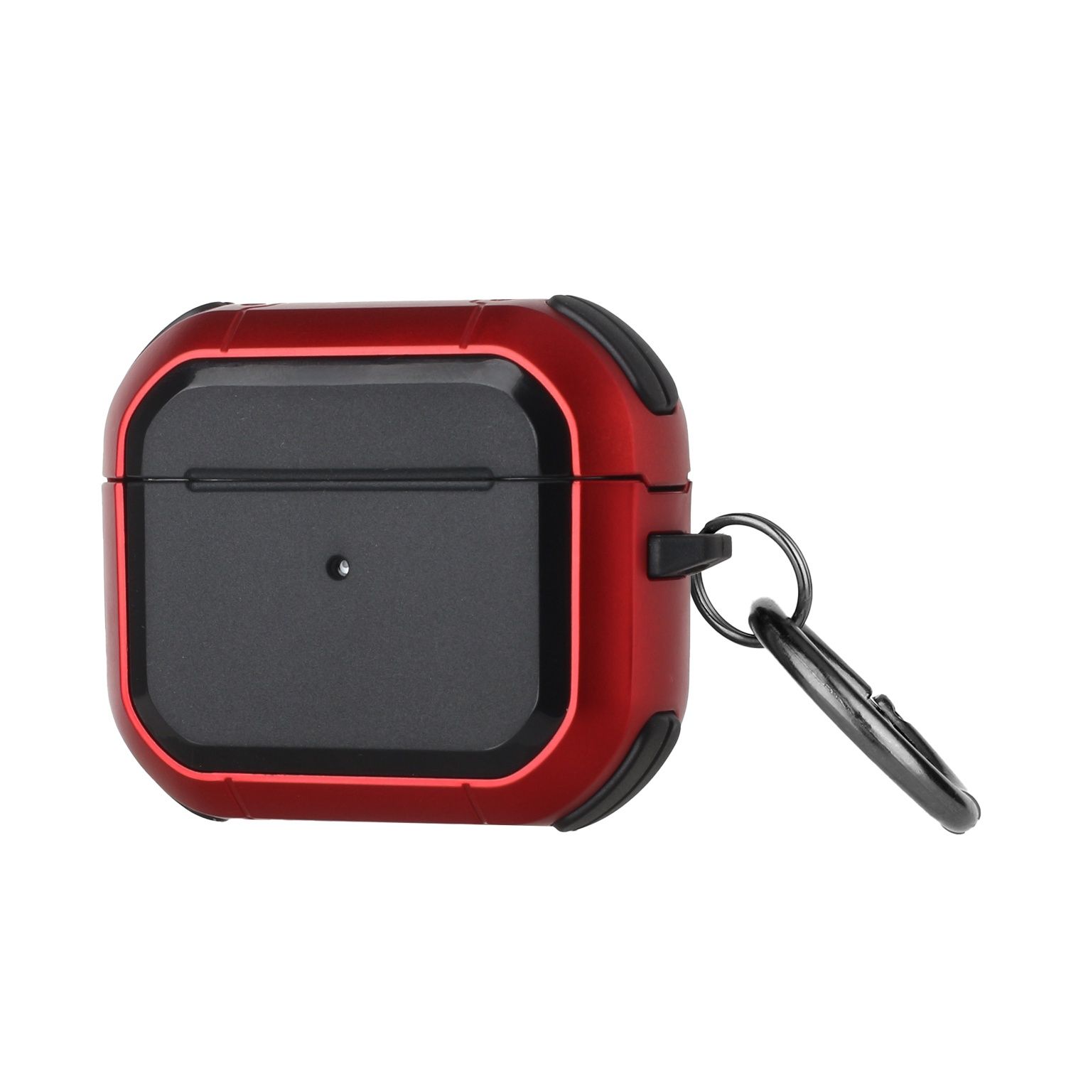 Premium Rugged ShockProof Hybrid With Metal Hook Case Cover for AirPods Pro 3 2025 (3rd Version)- Black+Red