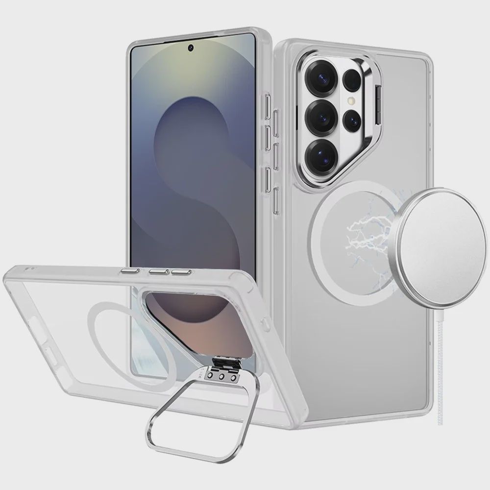 Fearless Tough HQ Metallic Hybrid with Camera Ring Stand [Magnetic Circle] Case For Samsung s26 Ultra  - CLEAR