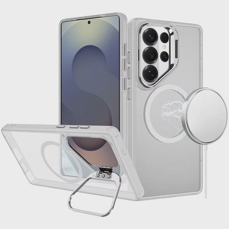Fearless Tough HQ Metallic Hybrid with Camera Ring Stand [Magnetic Circle] Case For Samsung s26 Ultra  - CLEAR