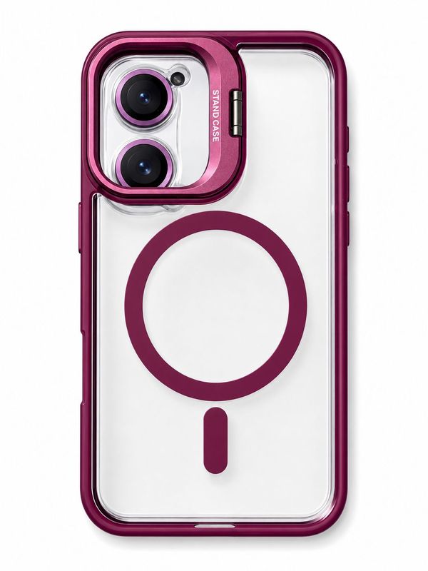 U1 Magnetic Case+Lens Stand ( without camera protector) for Iphone 16 - Red