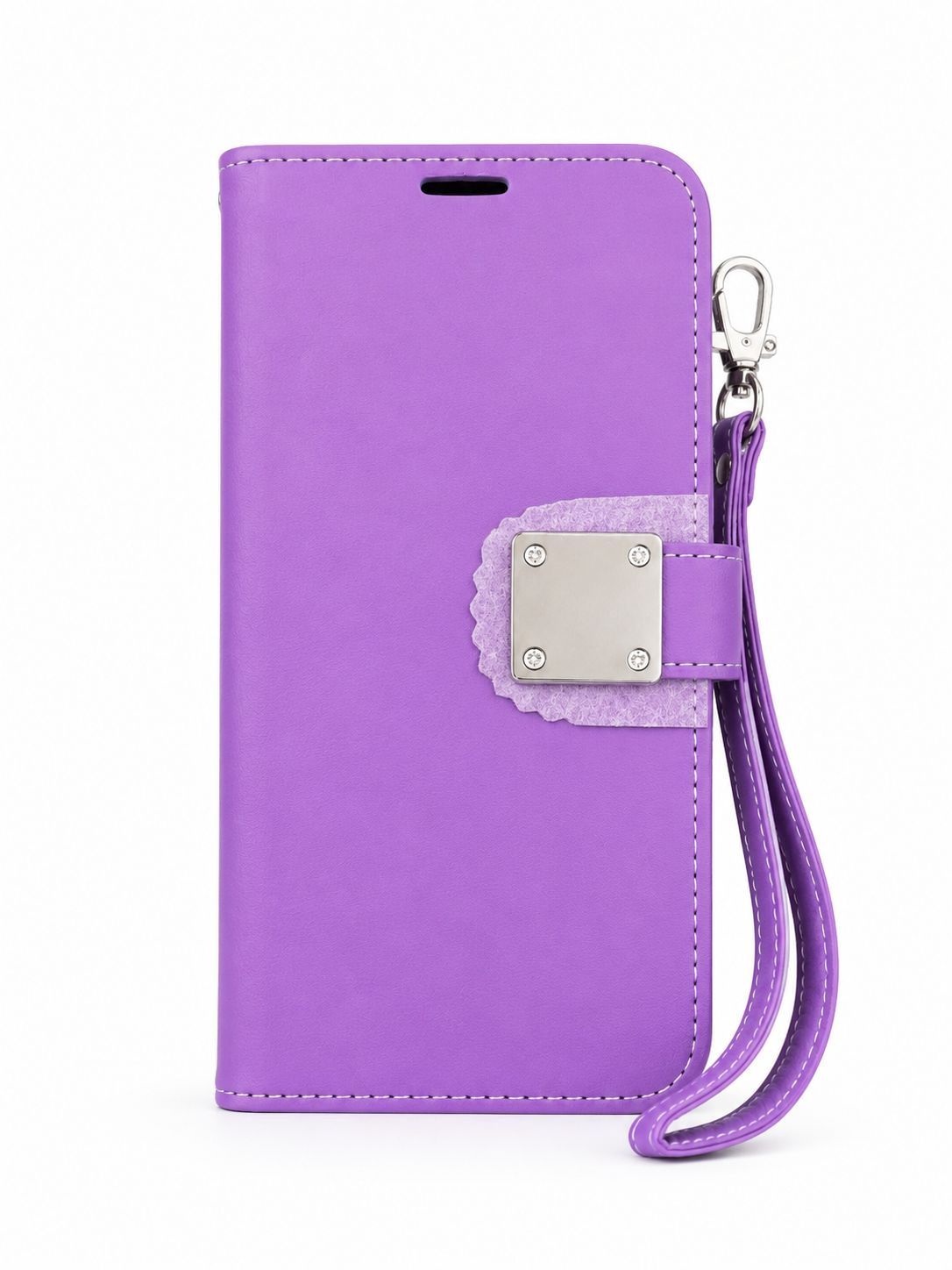 Litchi pattern six card metal buckle leather case for Iphone 14 Pro Max - Purple