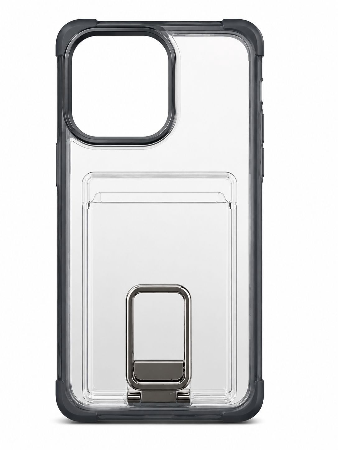 Four Corner Frosted Card Stand case for Iphone 14 Pro Max - Black /Clear