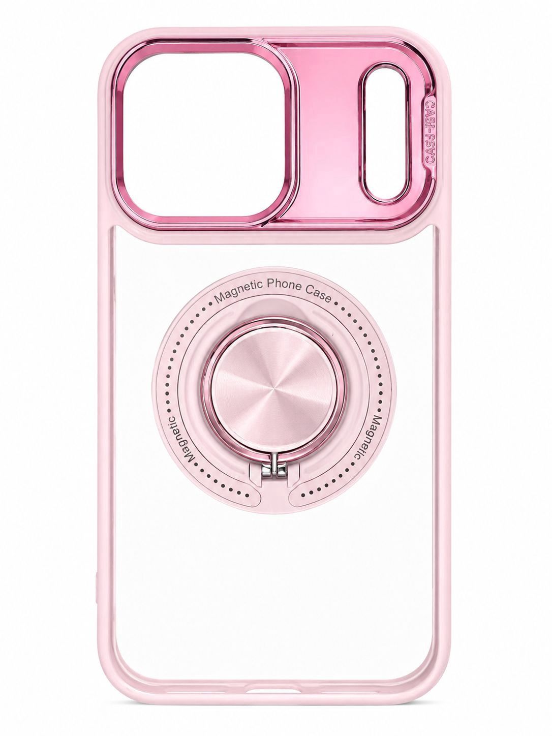 KY 360 Magsafe Compatible Case with Kickstand for Iphone 16- Transparent with Pink Accent