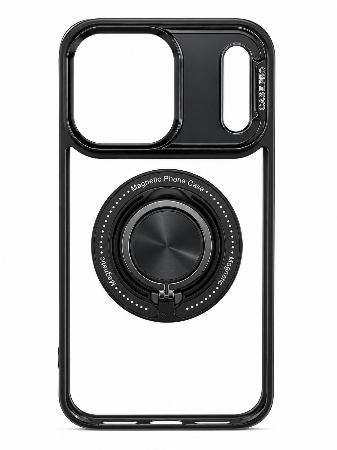 KY 360 Magsafe Compatible Case with Kickstand for Iphone 16- Transparent with Black Accent