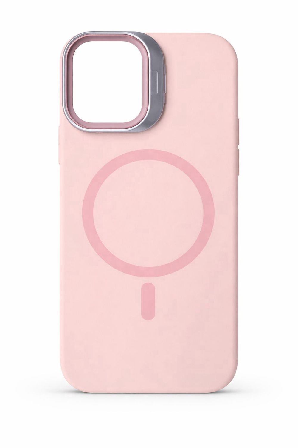 Liquid Silicone Frame with Kickstand Camera Lens Protector Phone Case for Iphone 16 Pro Max-Pink