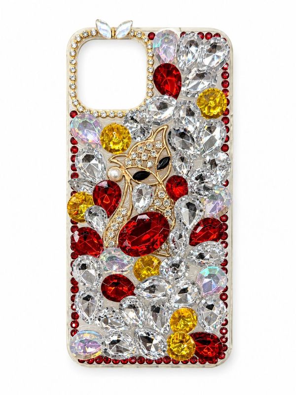 BIG DIAMOND CH BLING CASE for Iphone 13/14 - Silver/ Red