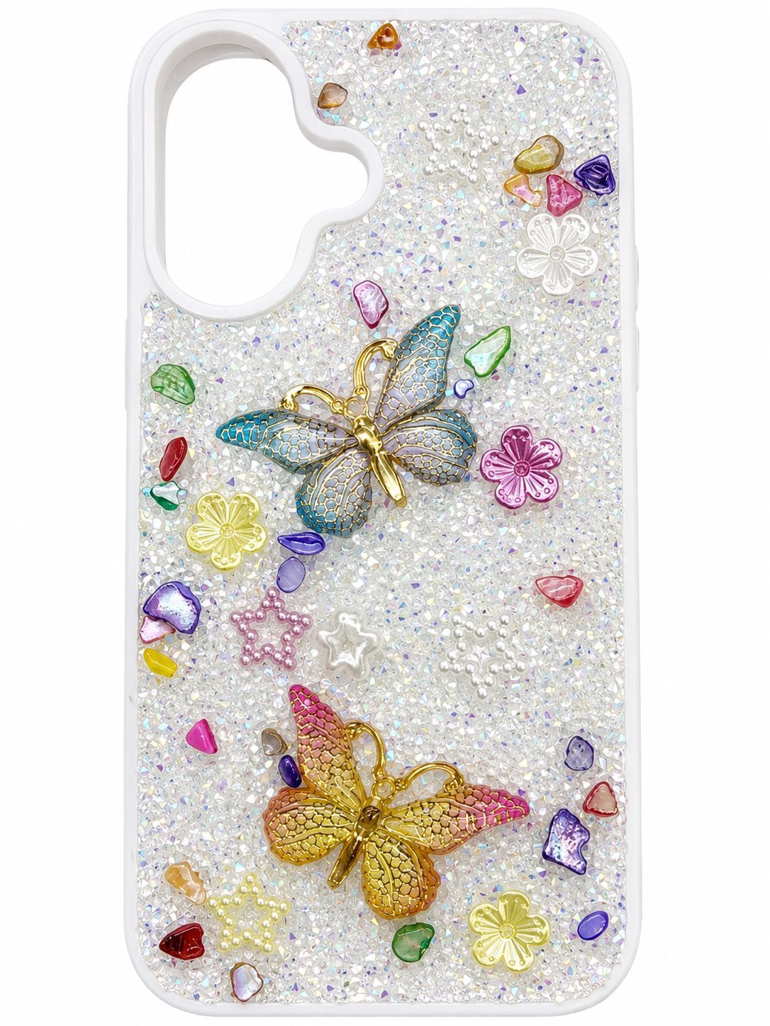 Rain Flower Stone Butterfly Phone Case For Iphone 16 - White