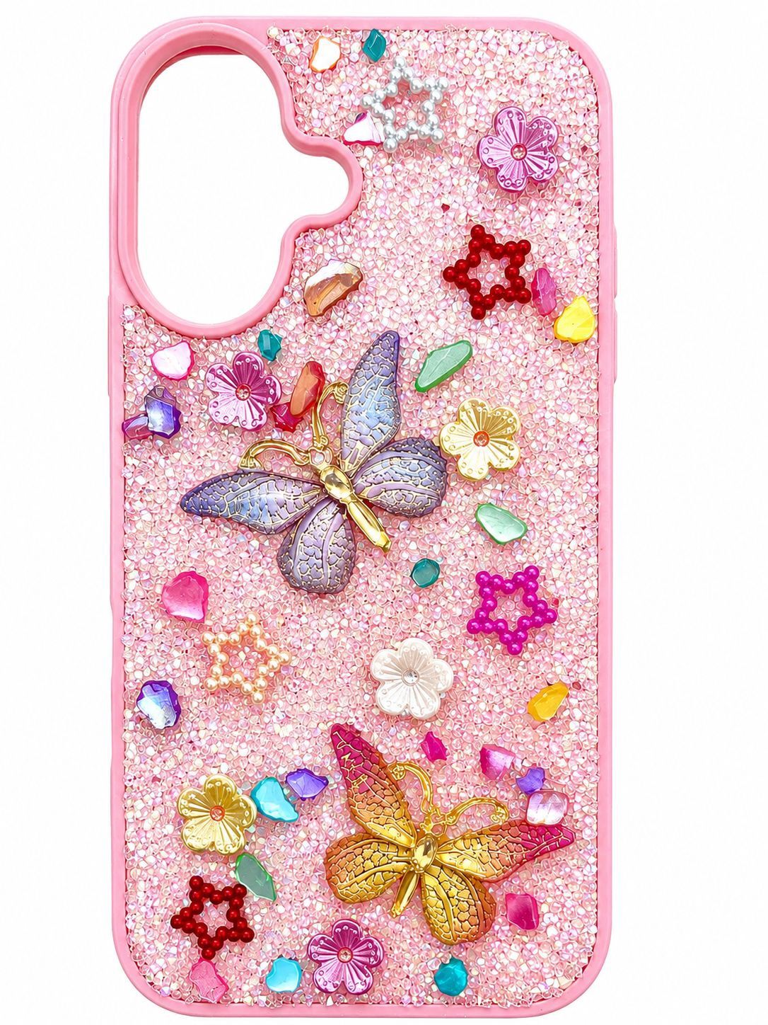 Rain Flower Stone Butterfly Phone Case For Iphone 16 - Pink