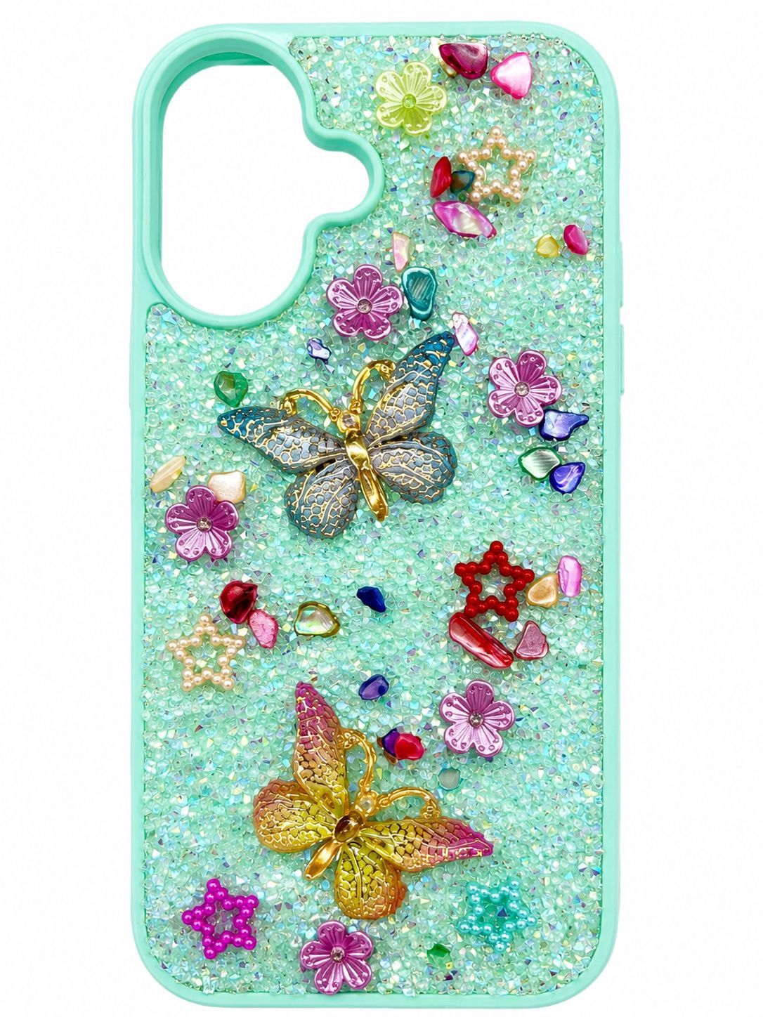 Rain Flower Stone Butterfly Phone Case For Iphone 16 - Teal