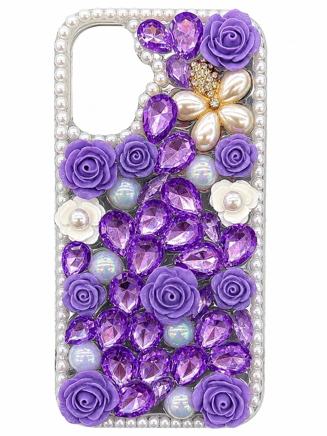 Diamond Pearl Rose Phone Case For Iphone 16 - Purple