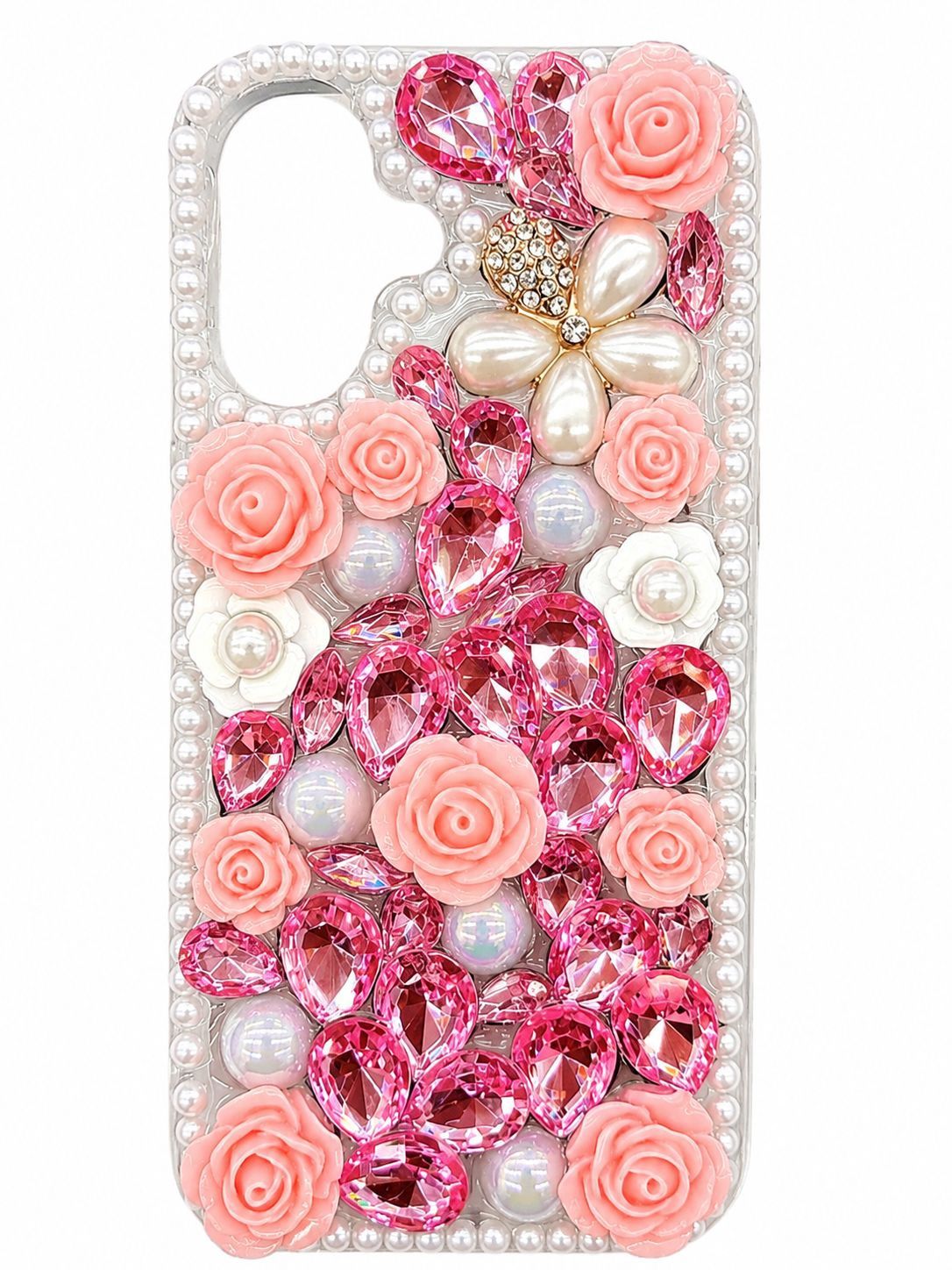 Diamond Pearl Rose Phone Case For Iphone 16 - Pink