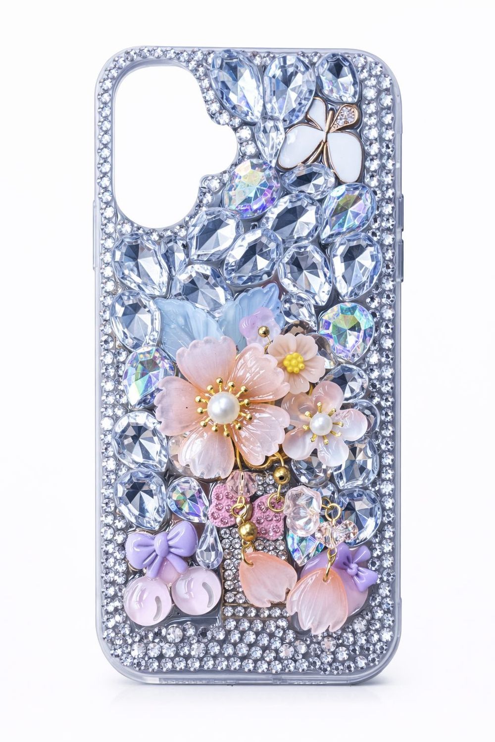 Full Diamond 3D Flower Phone Case for Iphone 16 Plus- Peach Flower with Blings
