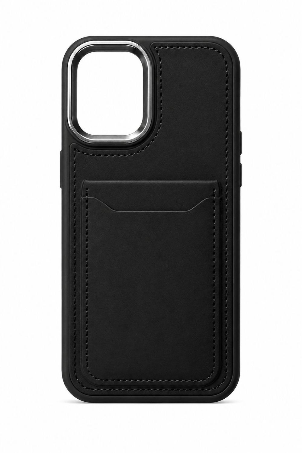 Card Holder with Mirror Inside PU Leather Hybrid Case for iPhone 16 Plus 6.7 inch  - Black