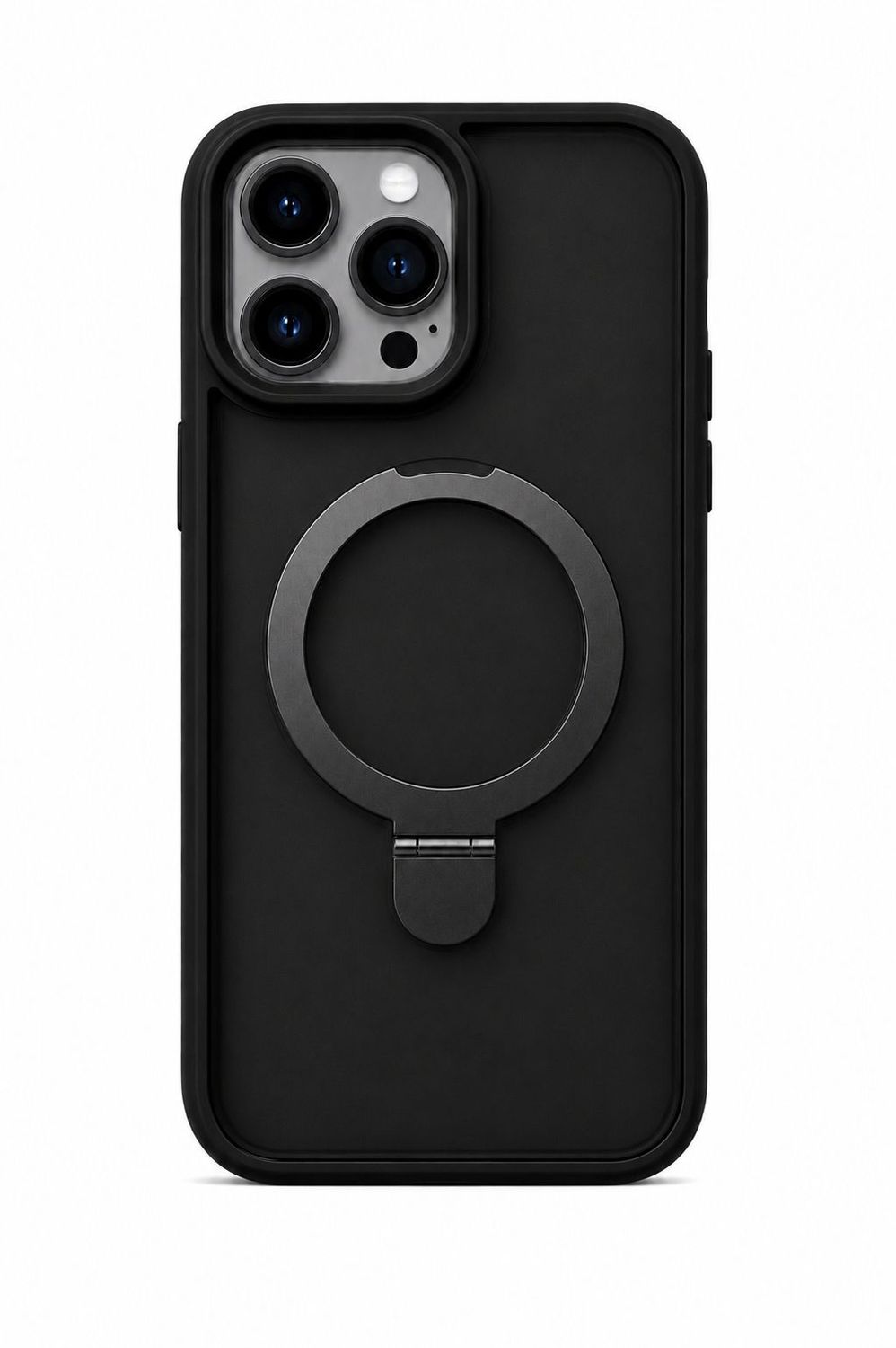 U3 Magnetic Kickstand with Camera Lens Protector Case for 16 Pro Max-Black