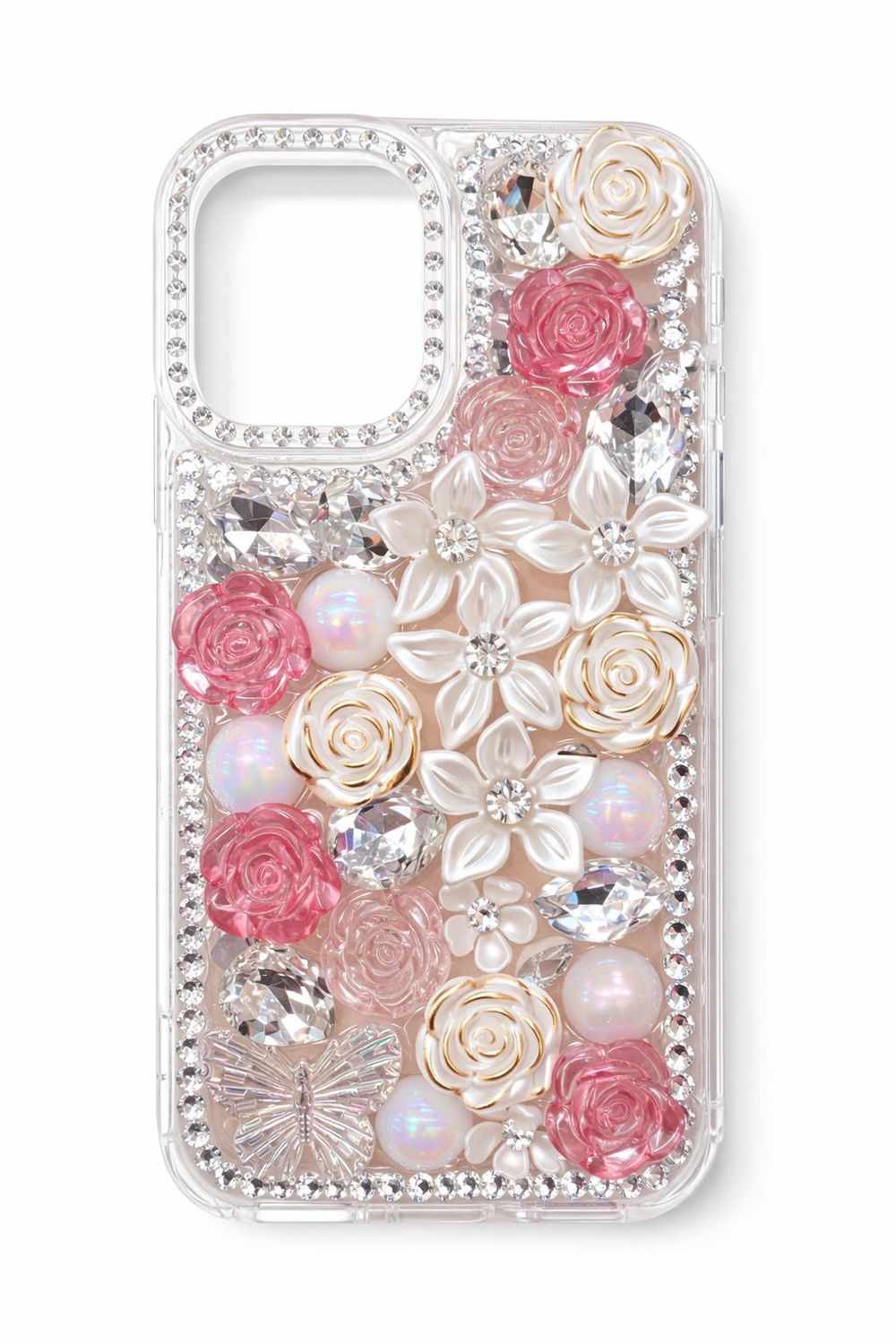 BNK Bling Diamond Case for Iphone 16 Pro Max-Transparent &amp; Pink Accent