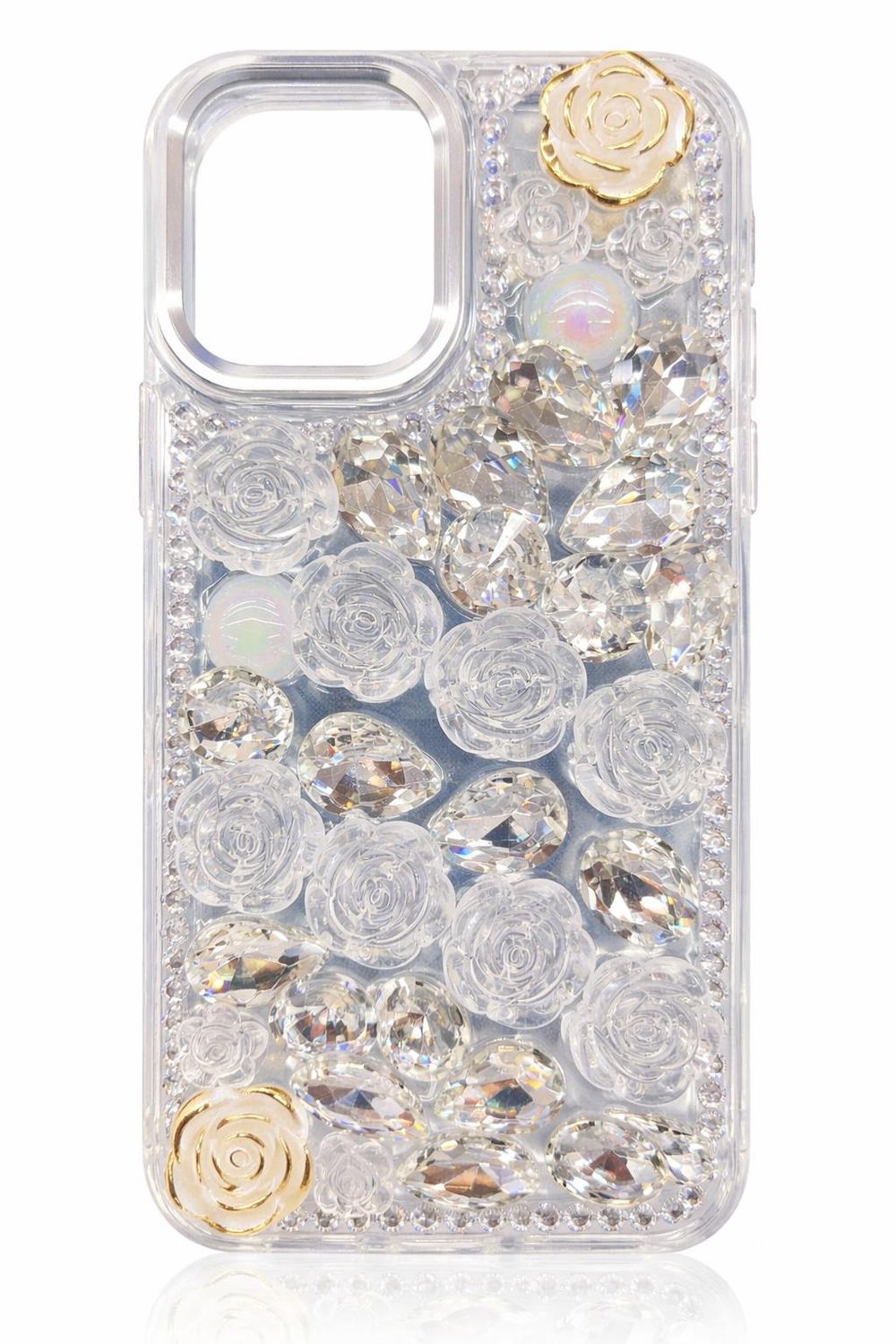 Crystal Dual Rose Full Diamond for Iphone 16 Pro Max-Silver