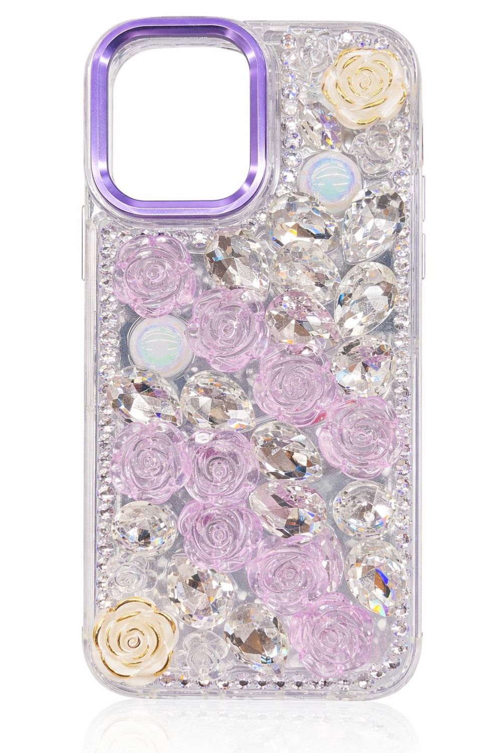 Crystal Dual Rose Full Diamond for Iphone 16 Pro Max -Purple