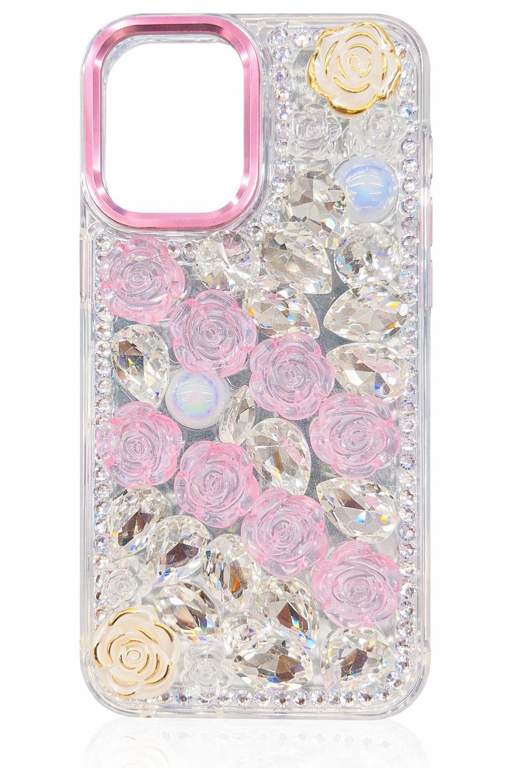 Crystal Dual Rose Full Diamond for Iphone 16 Pro Max-Pink