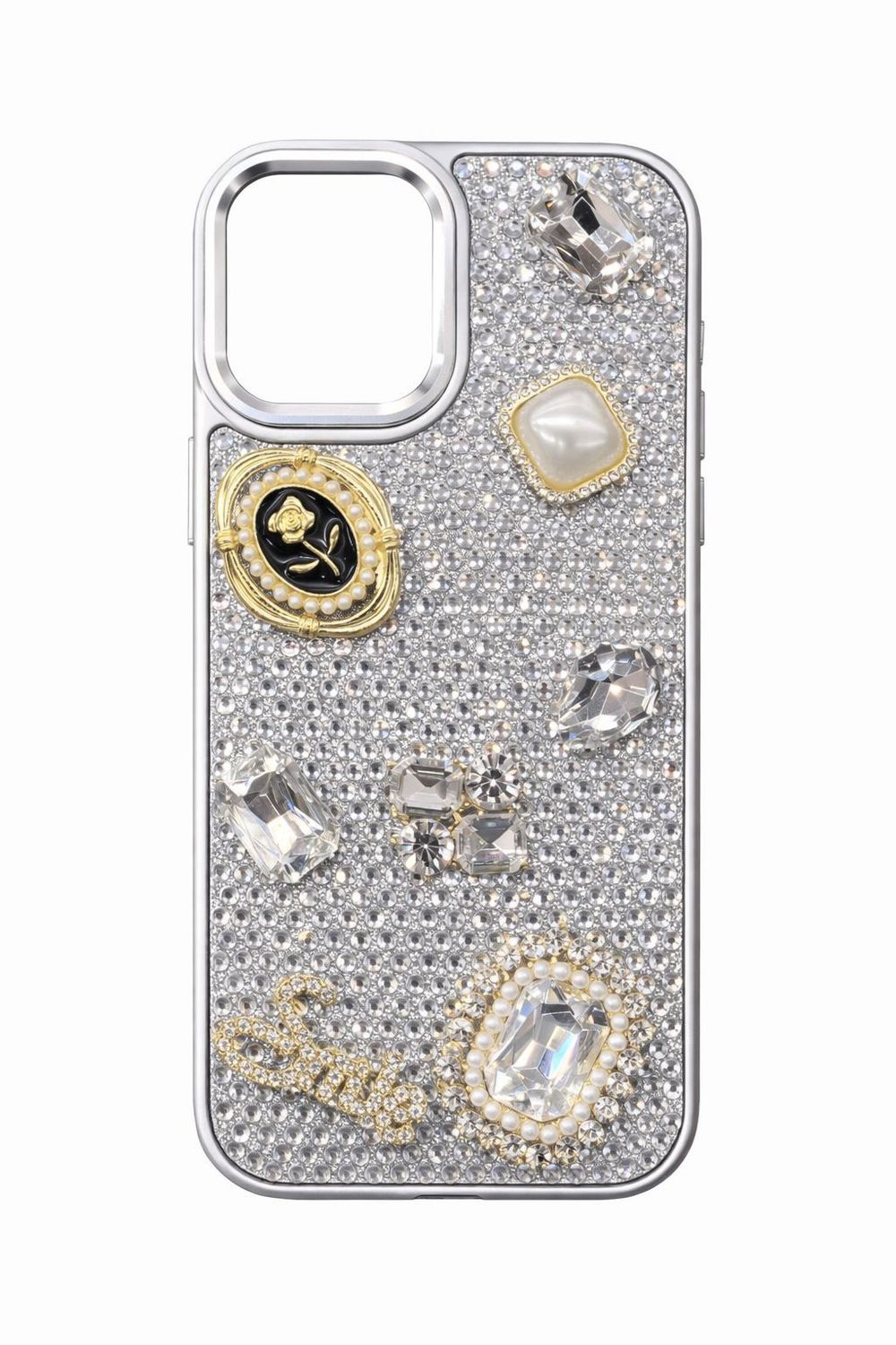 Crystal Mix Accessory Full Diamond Case for Iphone 16 Pro Max-Silver
