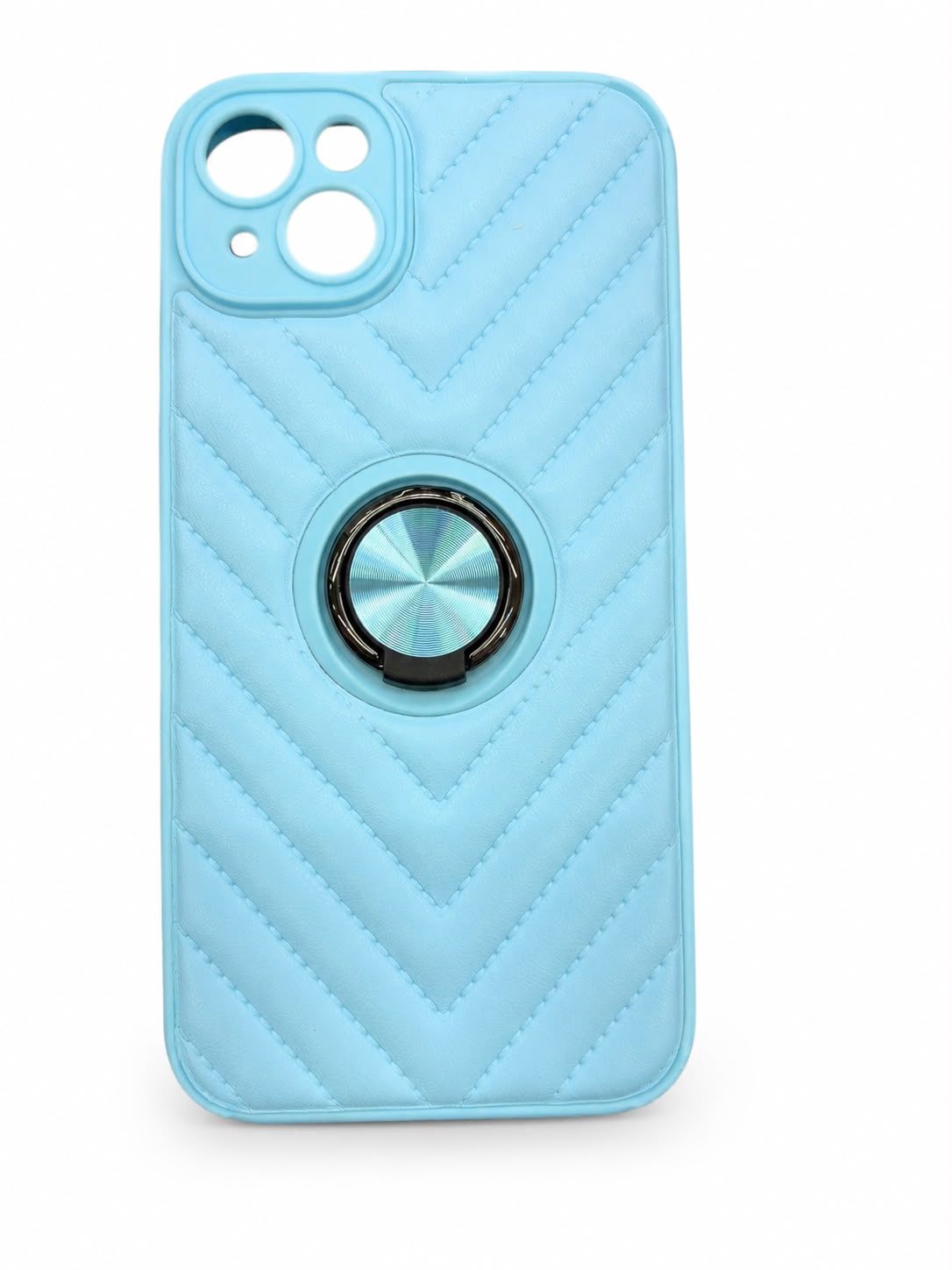 LEATHER STRIP MIX  RING CASE FOR IPHONE 15/14 Plus- Sky Blue