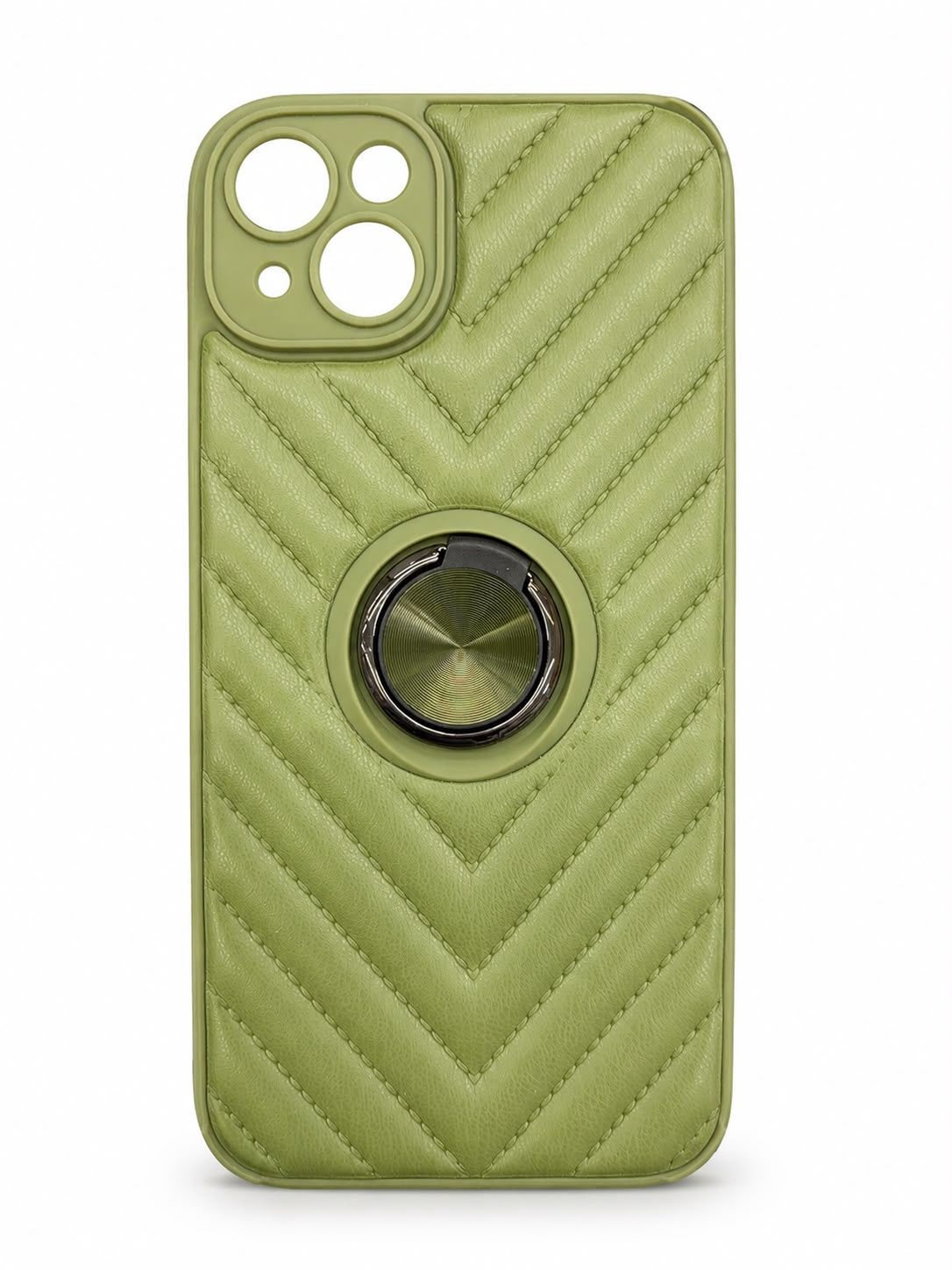 LEATHER STRIP MIX  RING CASE FOR IPHONE 15/14 Plus- Green