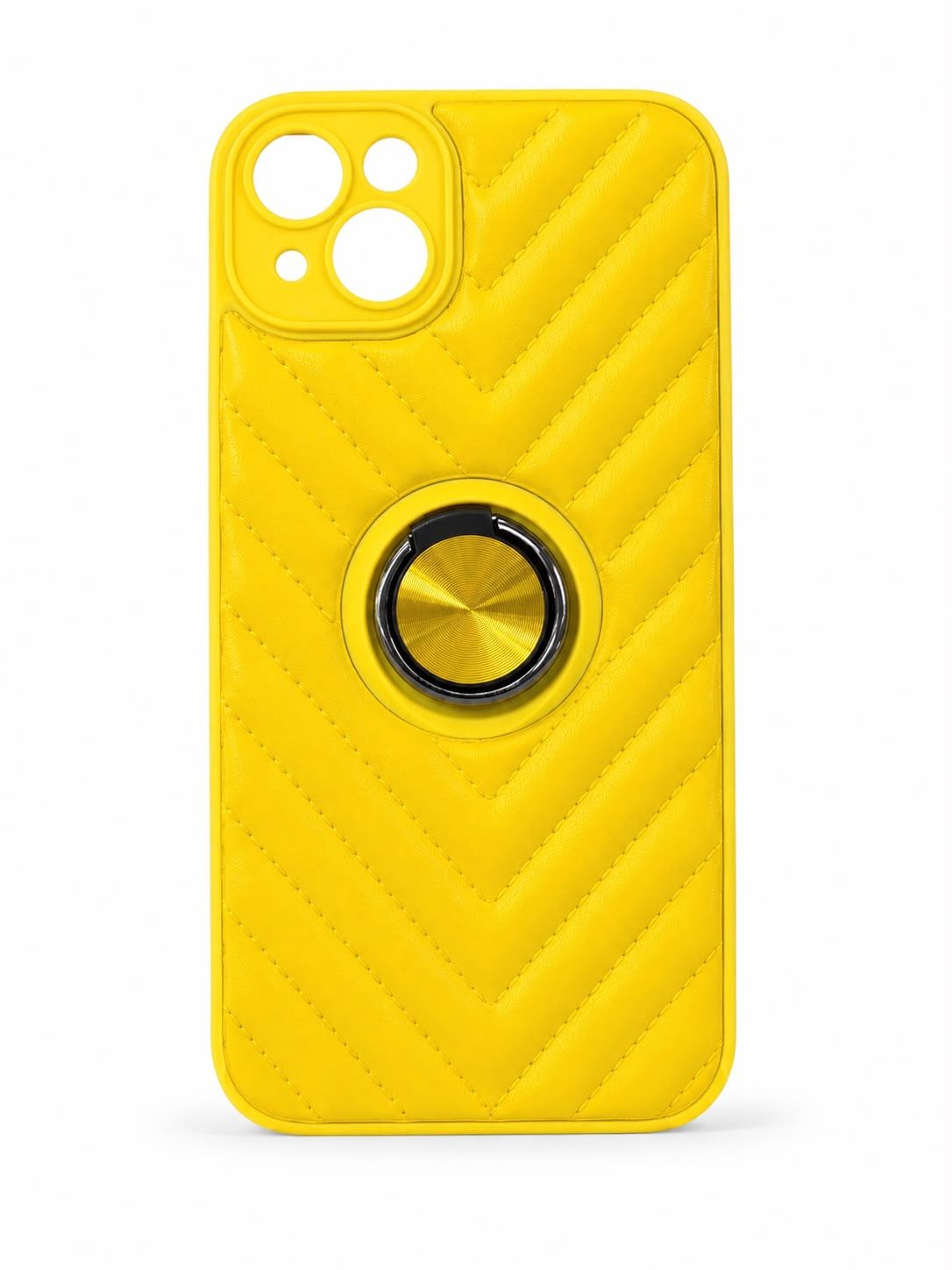 LEATHER STRIP MIX  RING CASE FOR IPHONE 15/14 Plus- Yellow