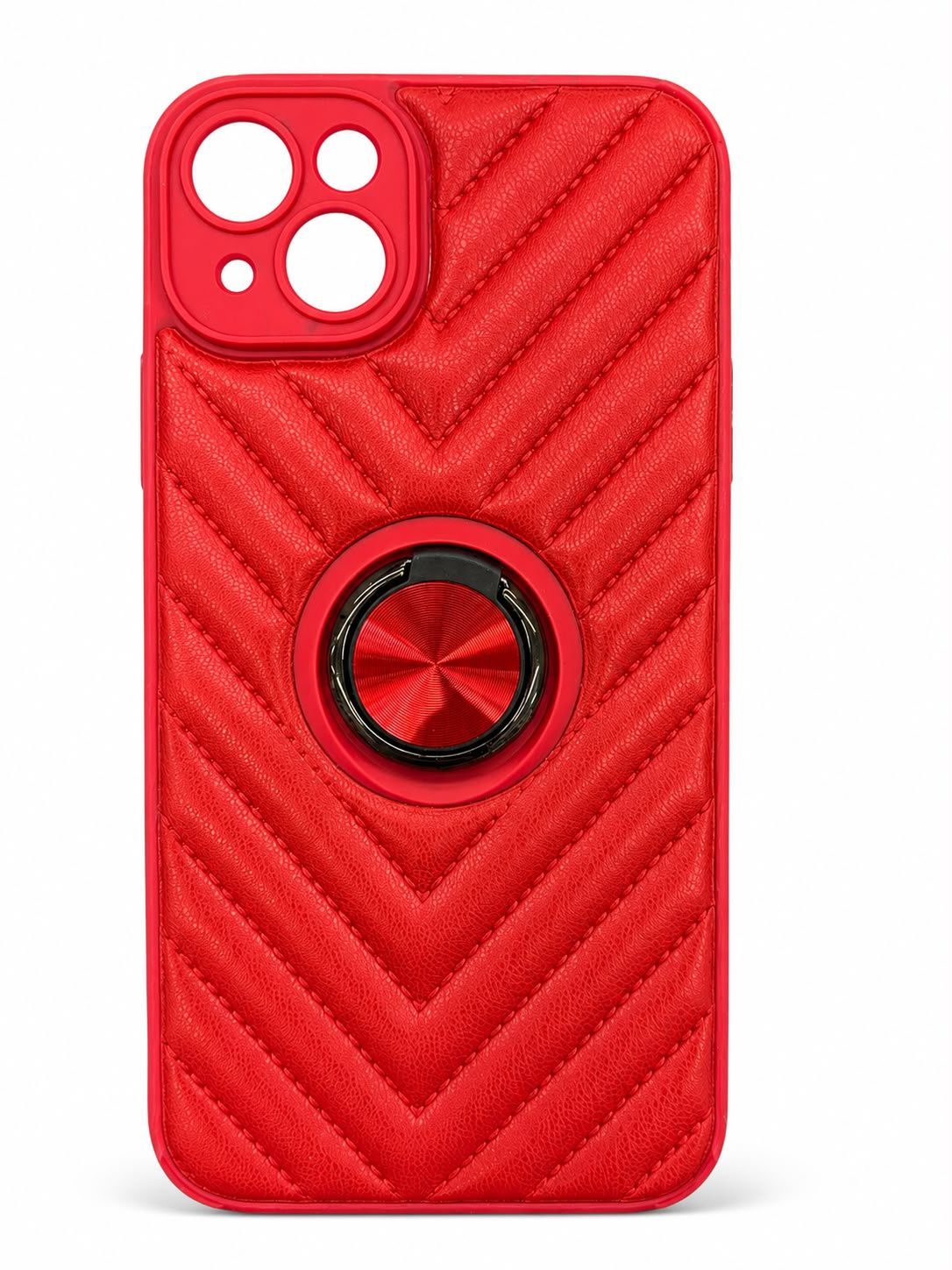LEATHER STRIP MIX  RING CASE FOR IPHONE 15/14 Plus- Red