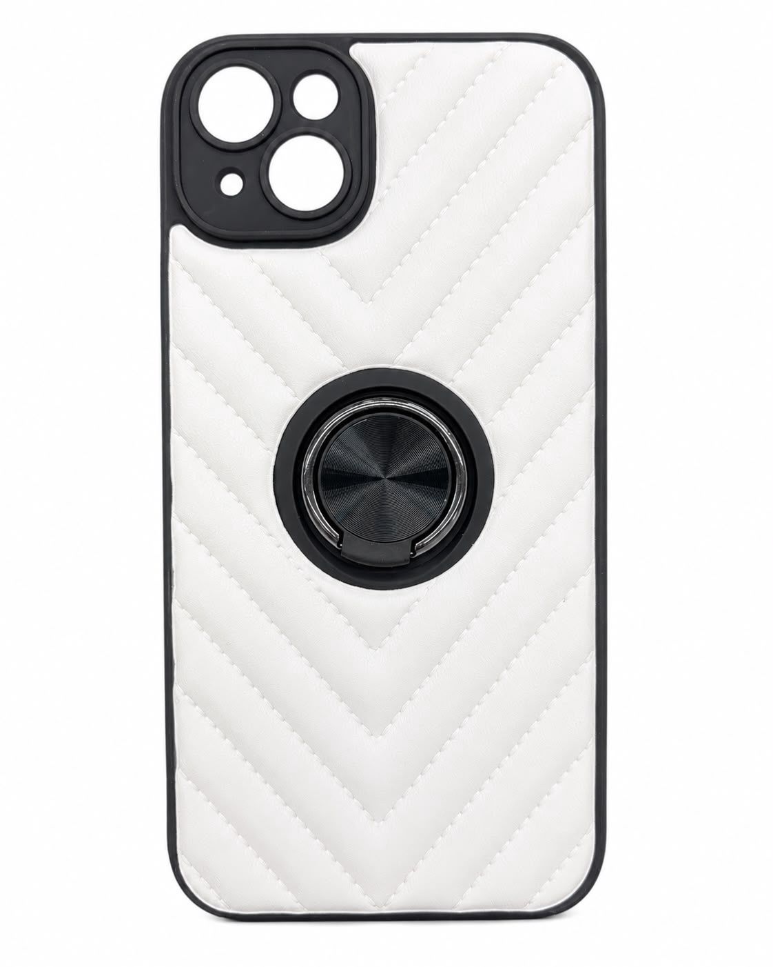 LEATHER STRIP MIX  RING CASE FOR IPHONE 15/14 Plus- White